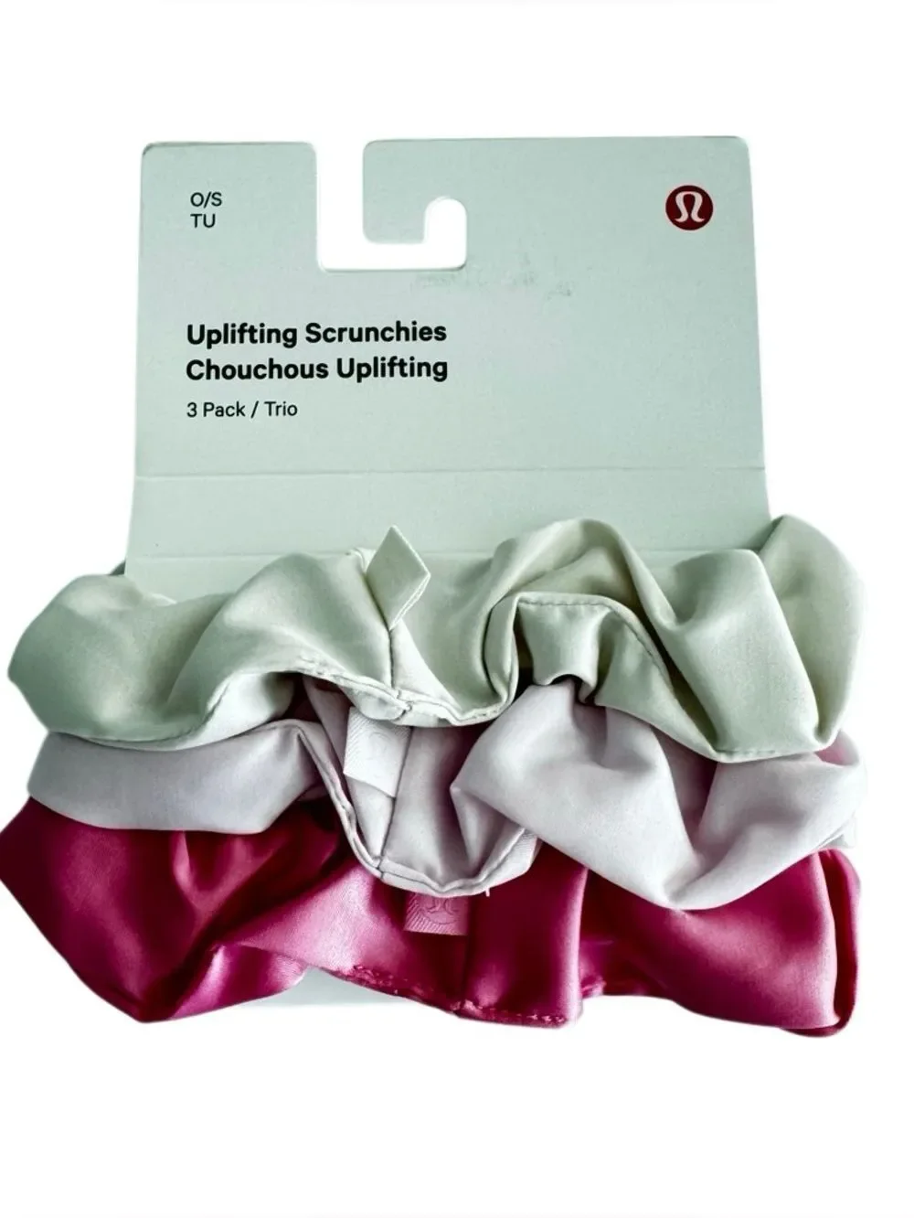 Lululemon Uplifting Scrunchies Satin 3 Pack Candy Cloud/Blissful Pink/Light Ivor
